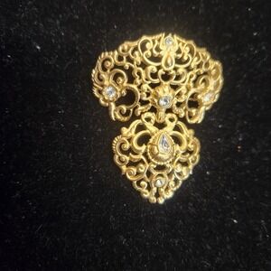 Mary McFadden Gold-Tone Rhinestone Brooch‎ Pin